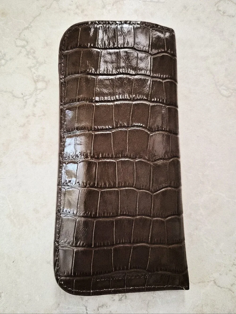 Leatherology Soft Eyeglasses Case Premium Croc Cocoa Debossed Gold Personalized